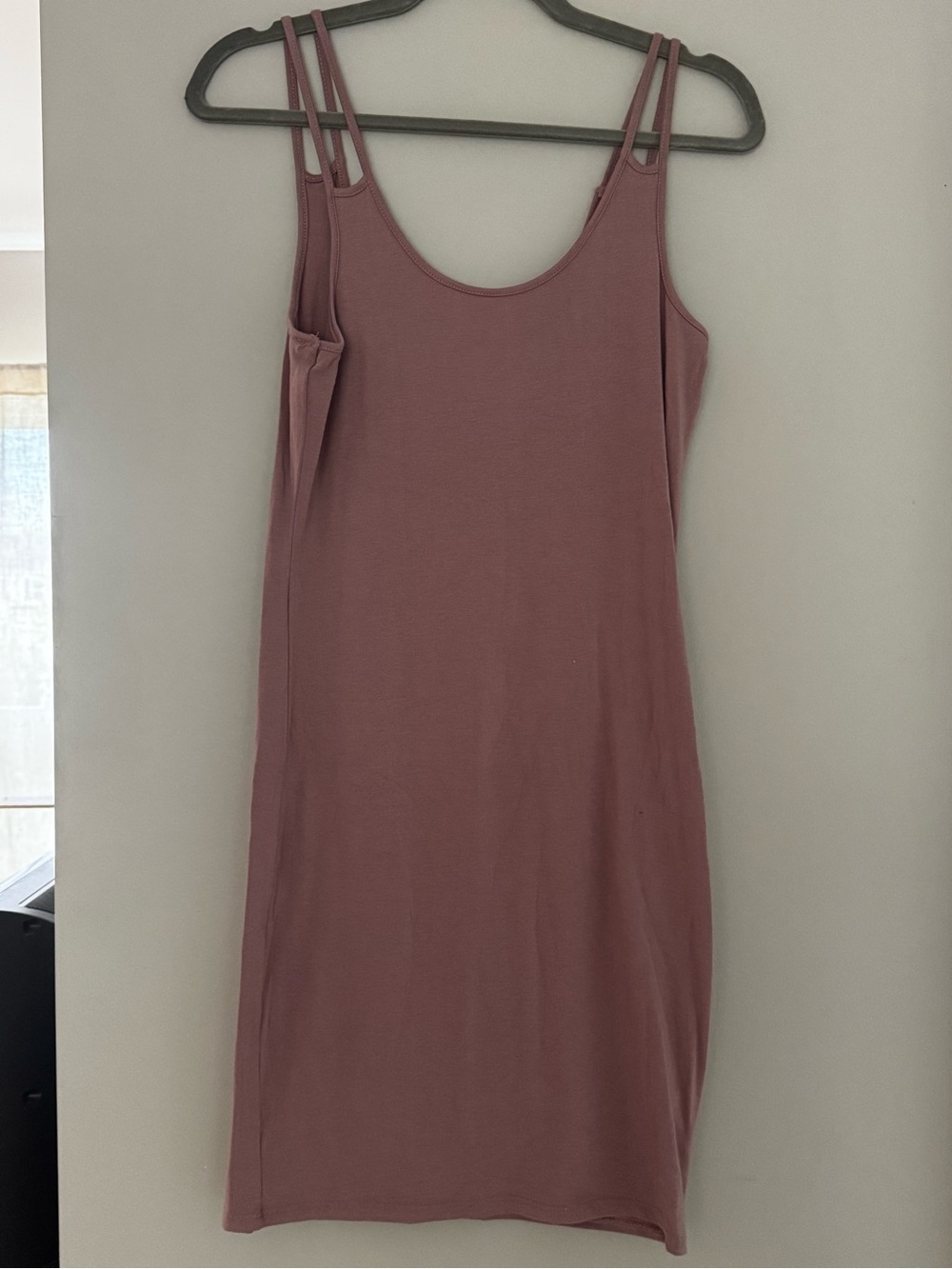 Discovery Double-Strap Scoop Mini Dress in Dusty Mauve size L